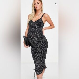 ASOS Maternity ruched sweatheart neck bodycon midi